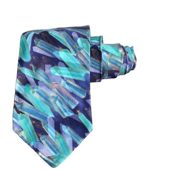 Mango Man Blue Purple Abstract Crystals Neck Tie 100% Cotton 58x4 - Picture 2 of 5